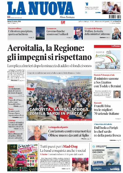 Prima pagina La Nuova Sardegna
