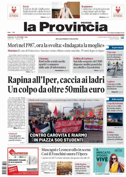 Prima pagina La Provincia Pavese