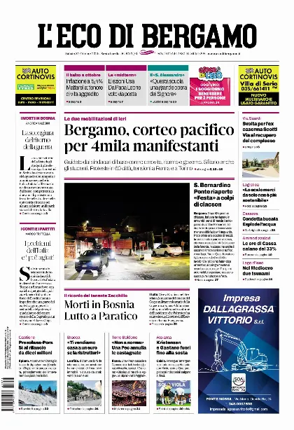 Prima pagina L'Eco di Bergamo