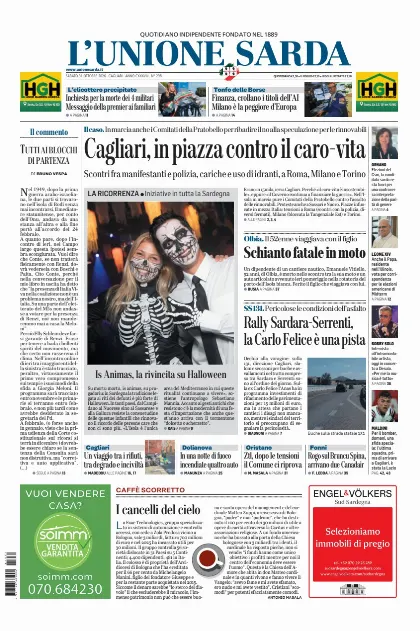 Prima pagina L Unione Sarda
