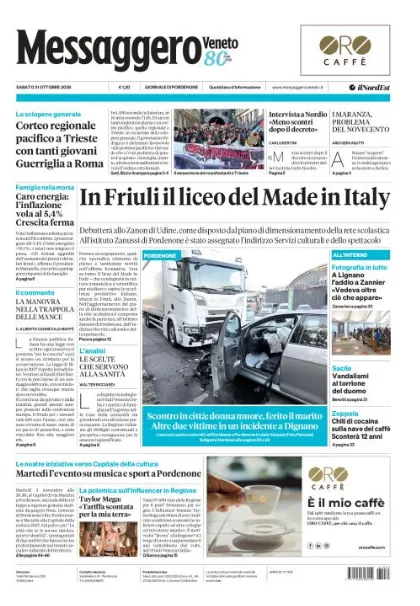 Prima pagina Messaggero Veneto | Pordenone
