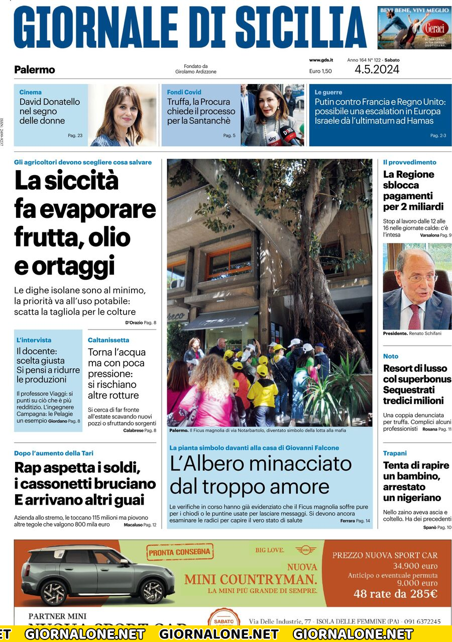 Prima pagina di Giornale di Sicilia