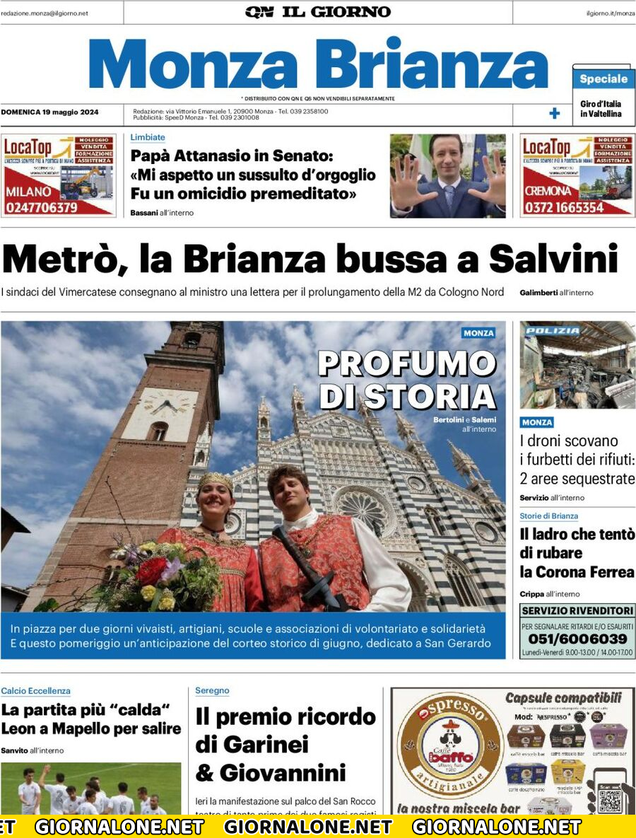 Prima pagina di Il Giorno (Monza Brianza)