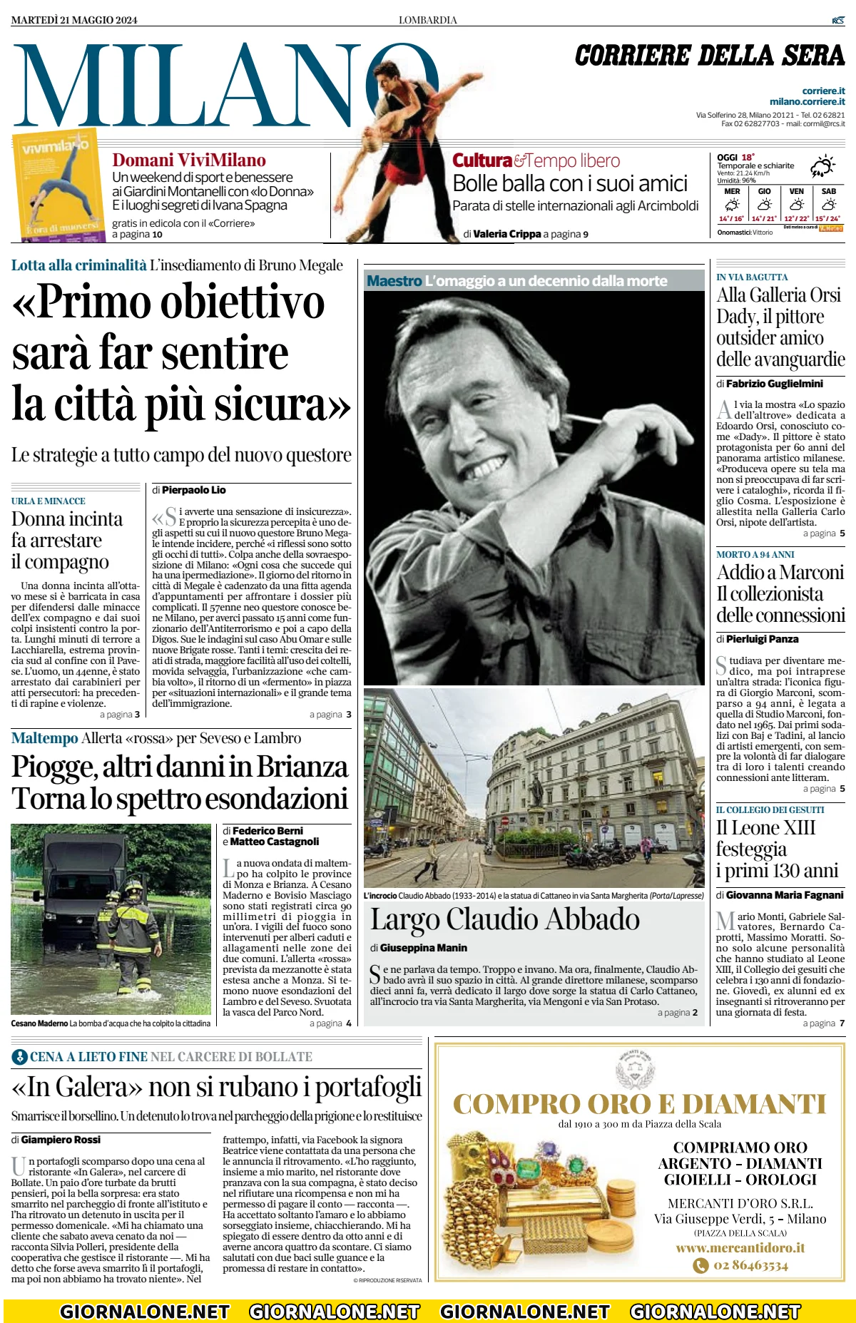 Prima pagina di Corriere Milano