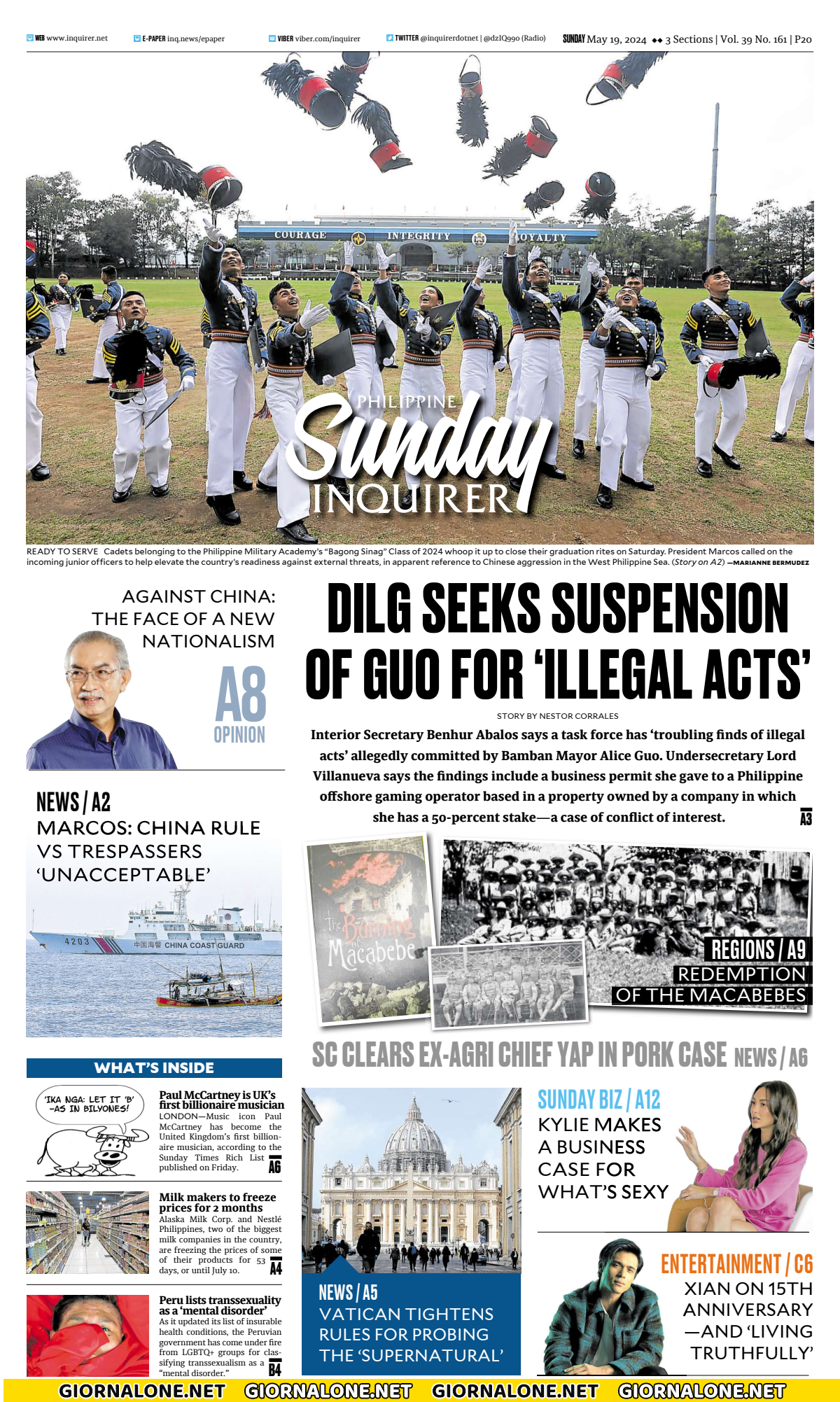 Prima pagina di Philippine Daily Inquirer