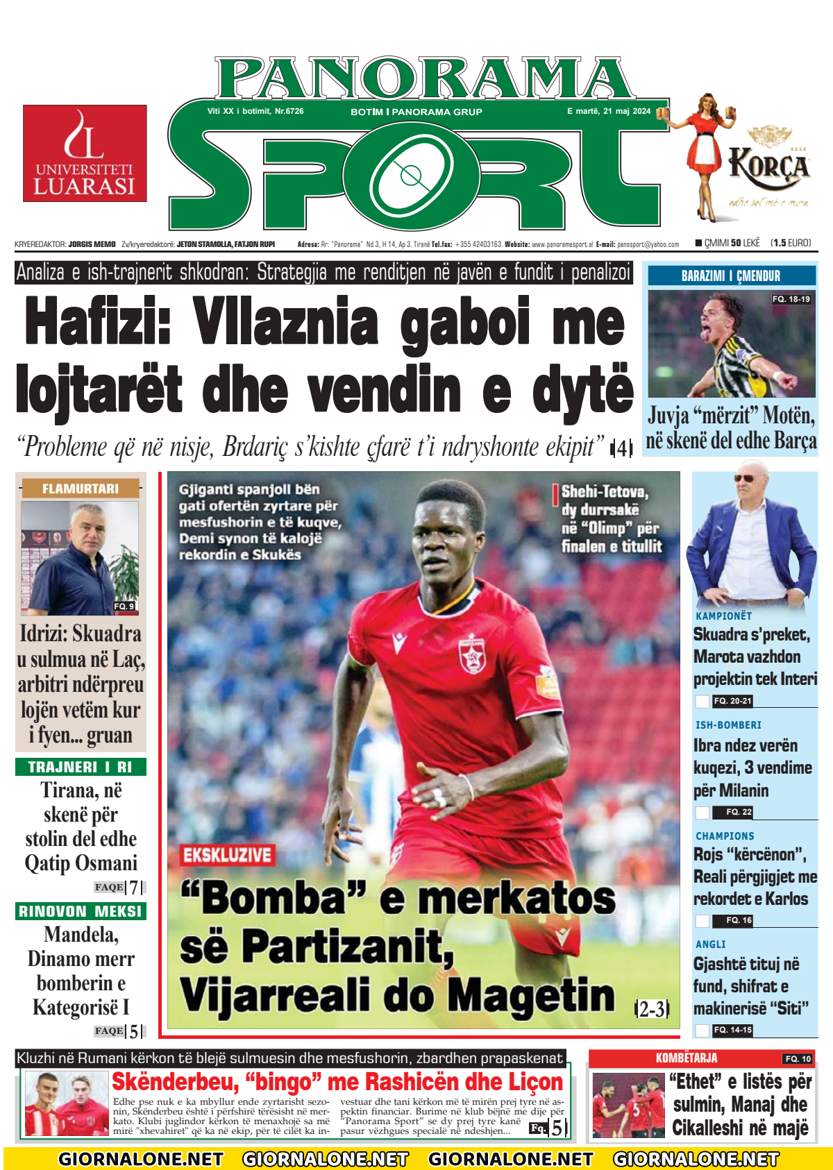 Prima pagina di Panorama Sport (Albania)