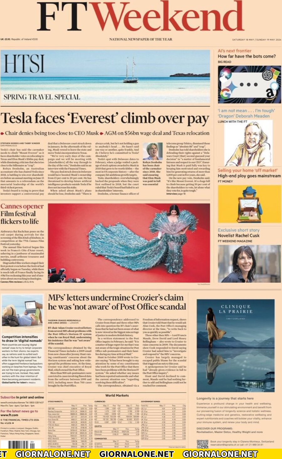 Prima pagina di Financial Times