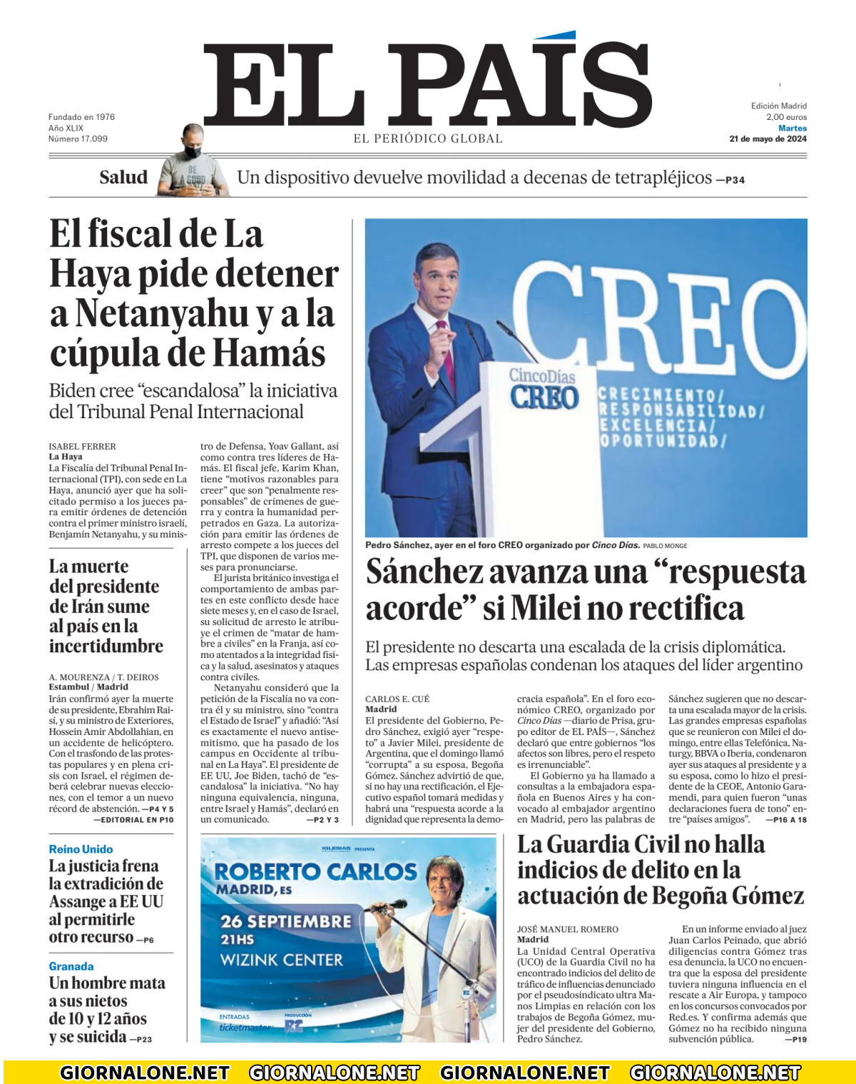 Prima pagina di El País