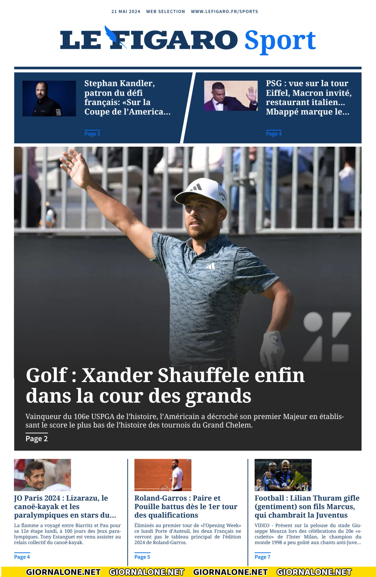 Prima pagina di Le Figaro Sport