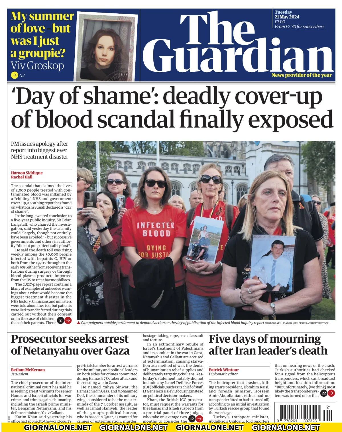Prima pagina di The Guardian