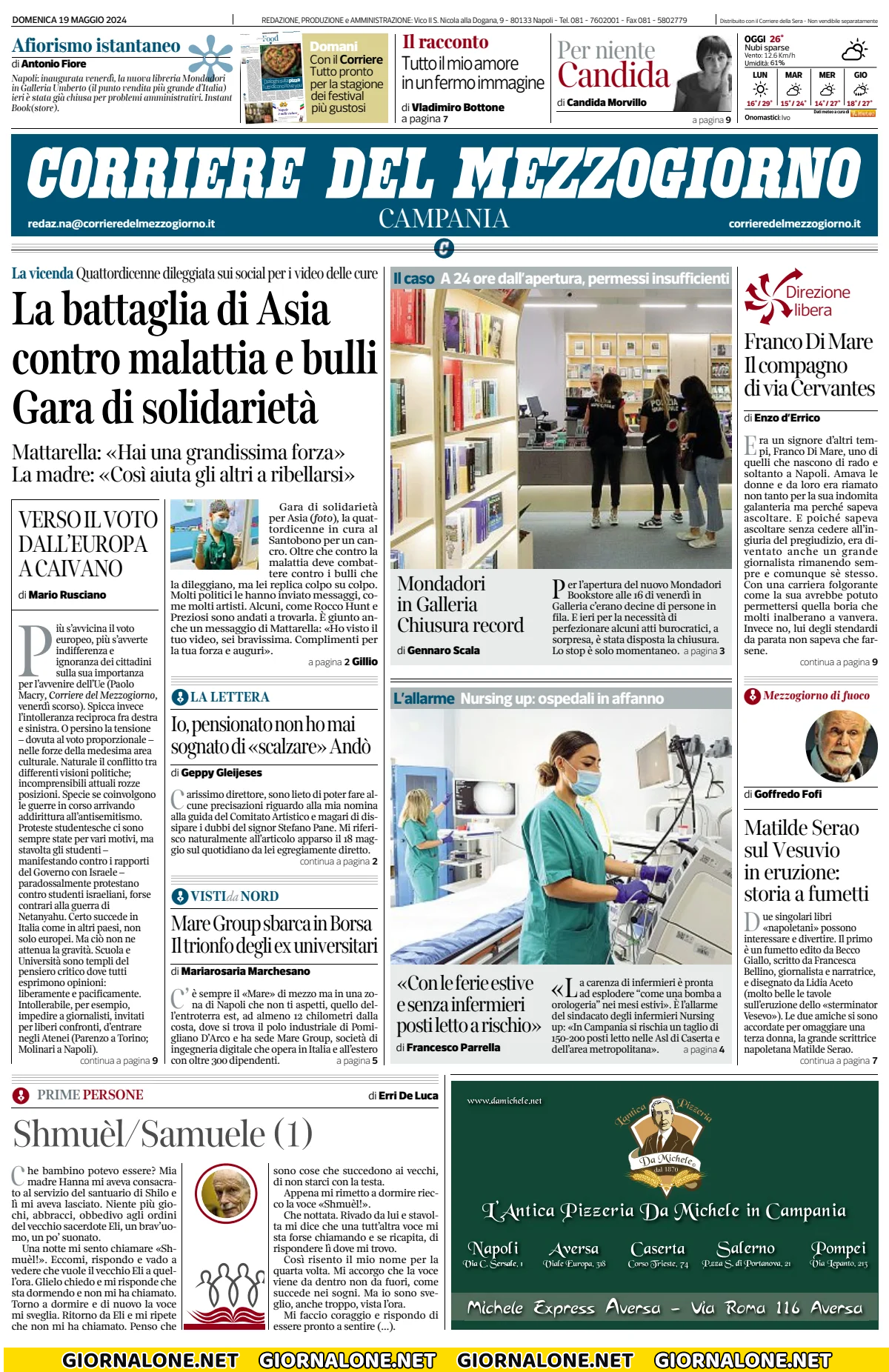 Prima pagina di Corriere del Mezzogiorno (Campania)