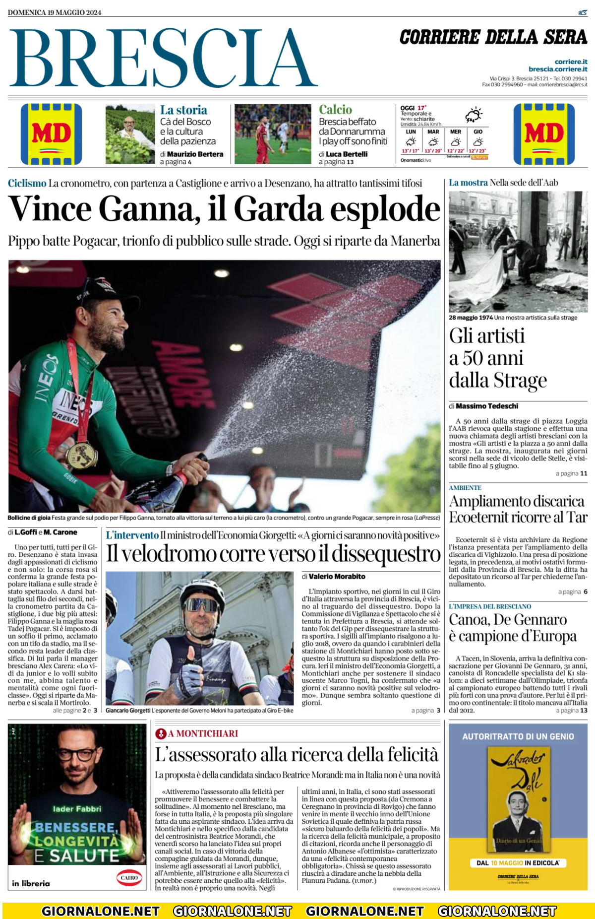 Prima pagina di Corriere della Sera (Brescia)