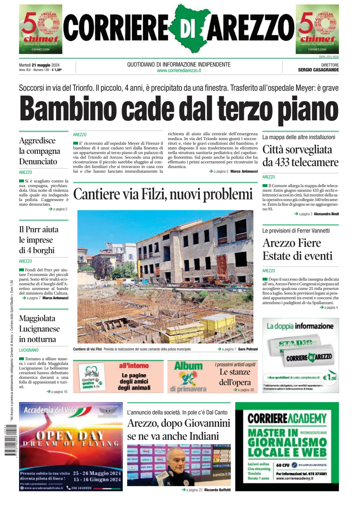 Prima pagina di Corriere di Arezzo
