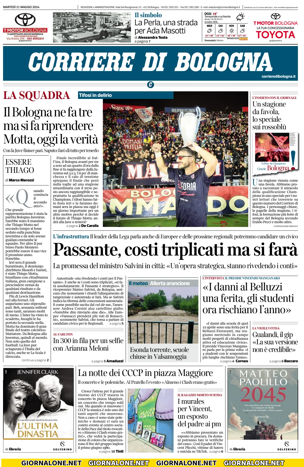 Prima pagina di Corriere di Bologna