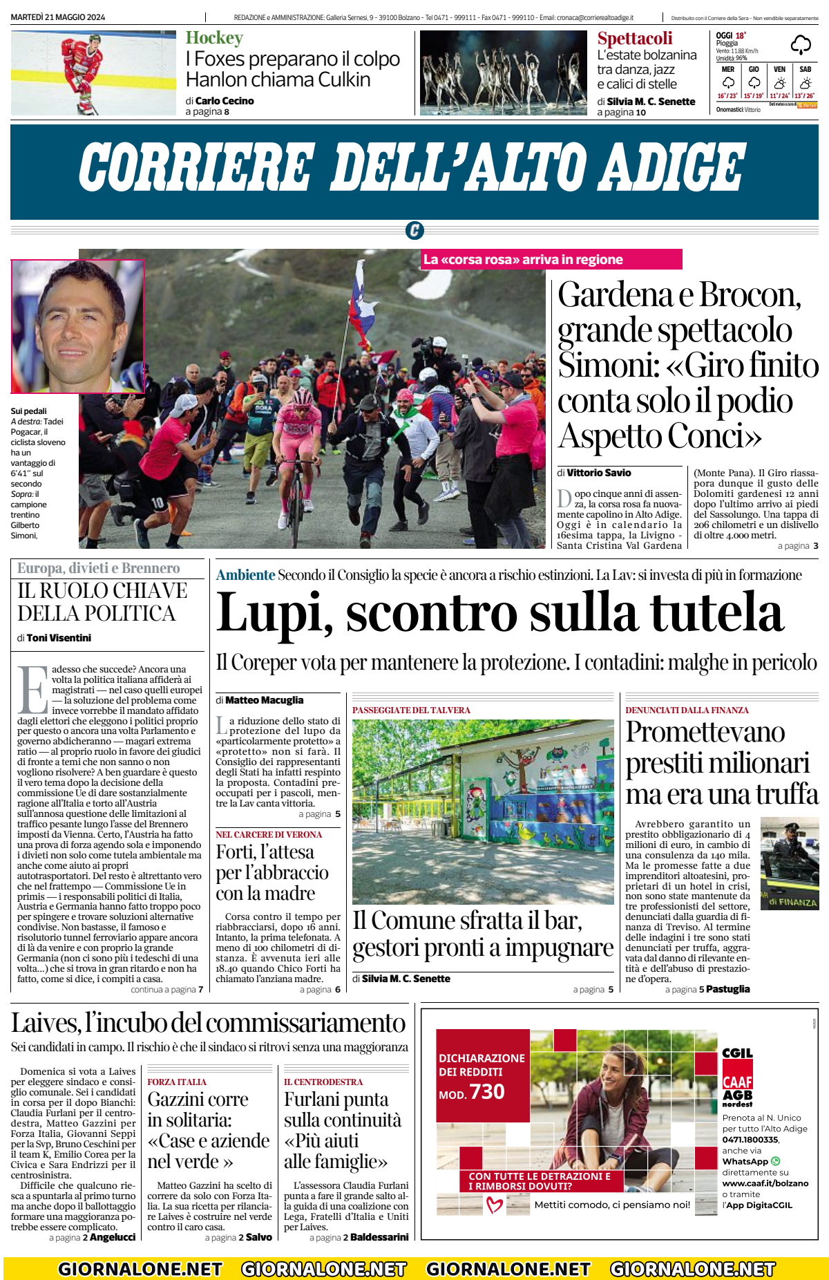 Prima pagina di Corriere Fiorentino