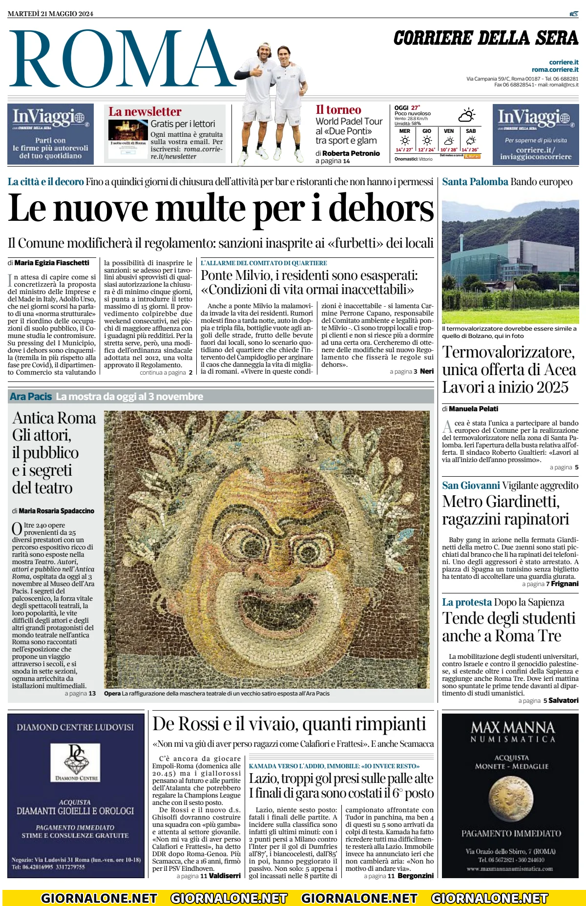 Prima pagina di Corriere Roma