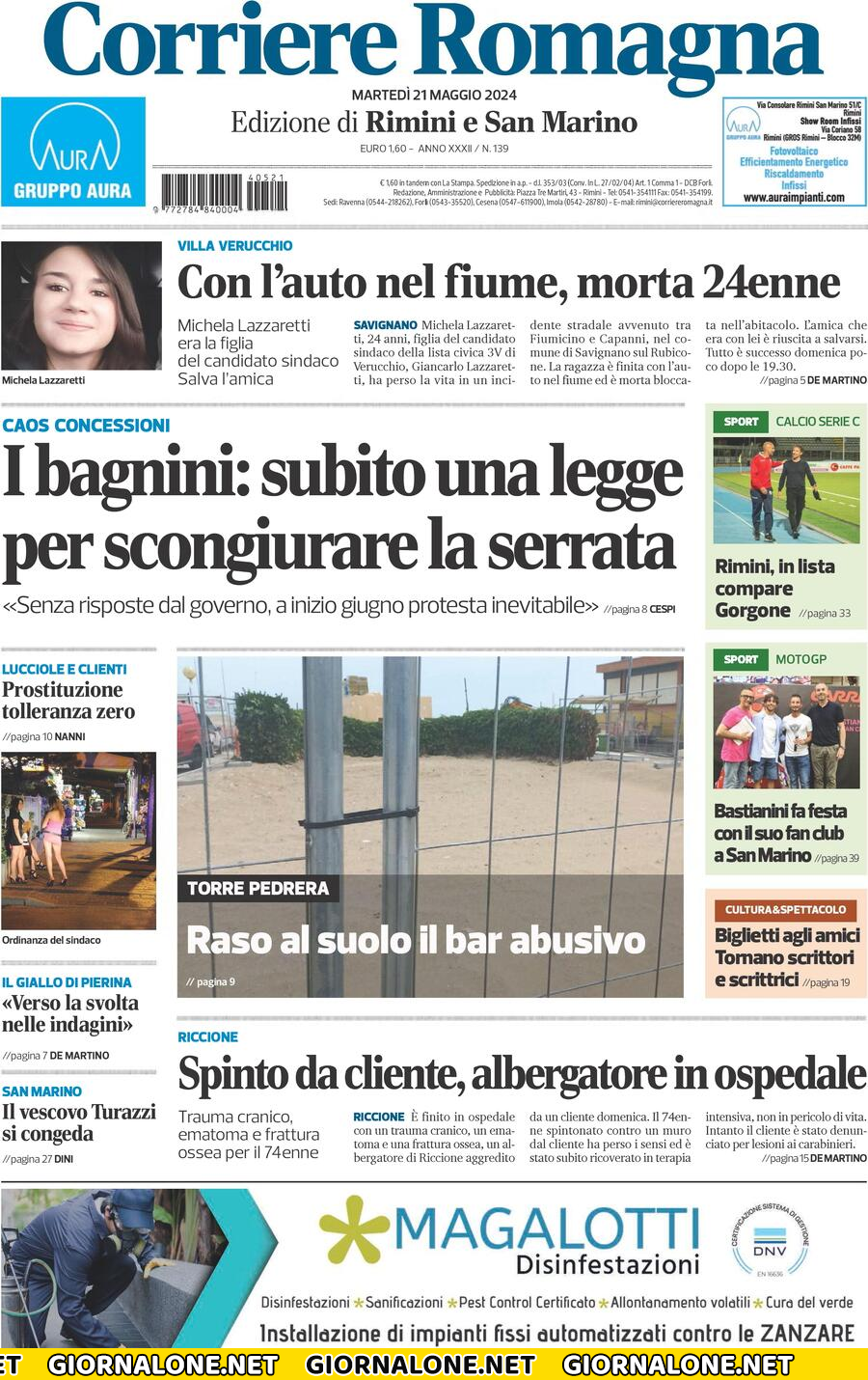 Prima pagina di Corriere Romagna