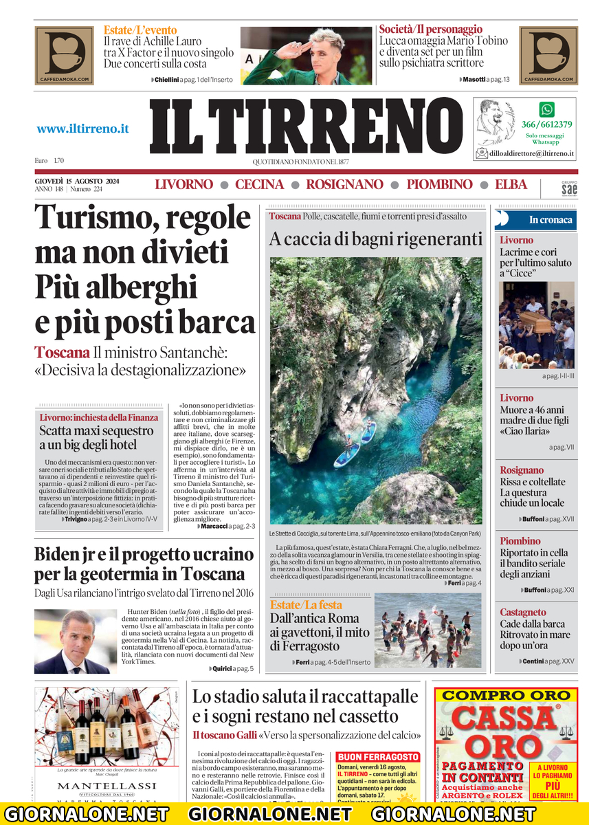 Prima pagina di Il Tirreno