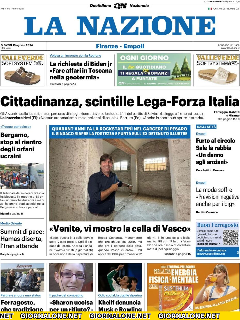 Prima pagina di La Nazione