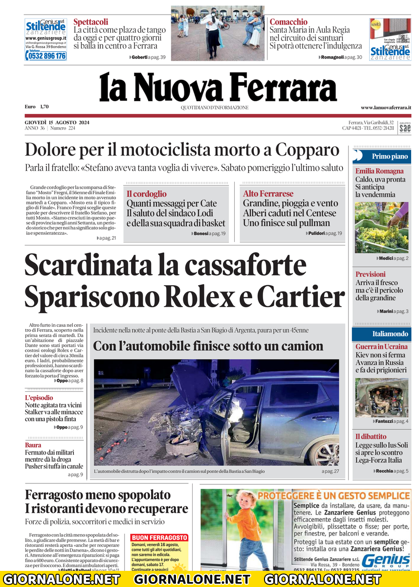 Prima pagina di La Nuova Ferrara