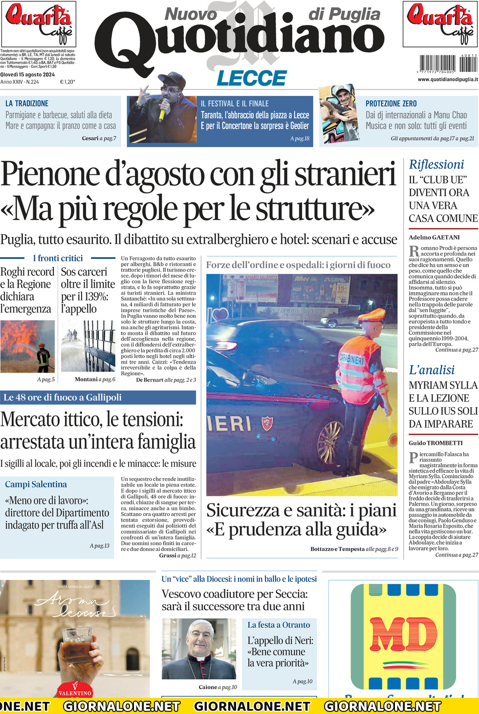 Prima pagina di Nuovo Quotidiano di Puglia