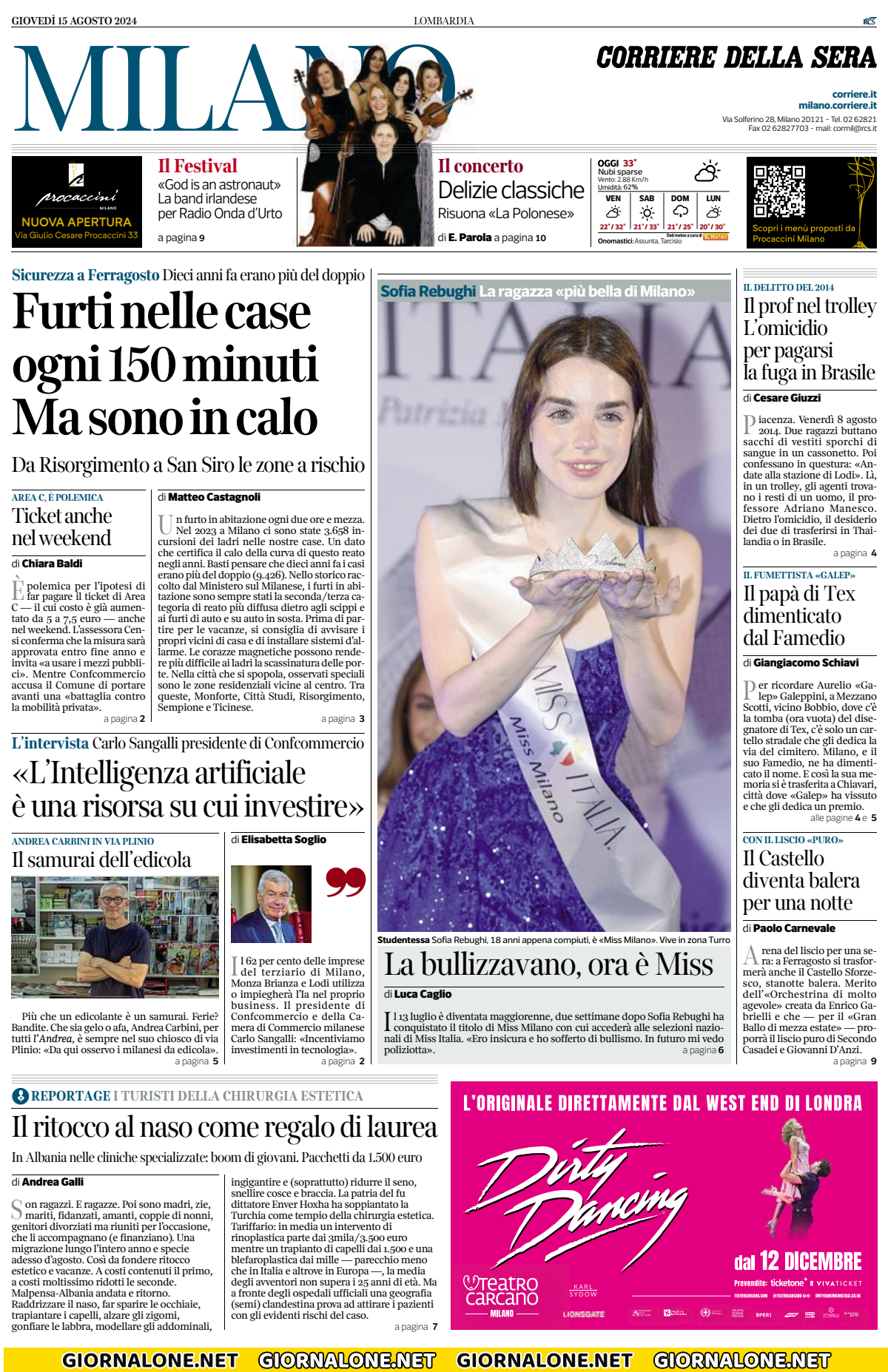 Prima pagina di Corriere Milano