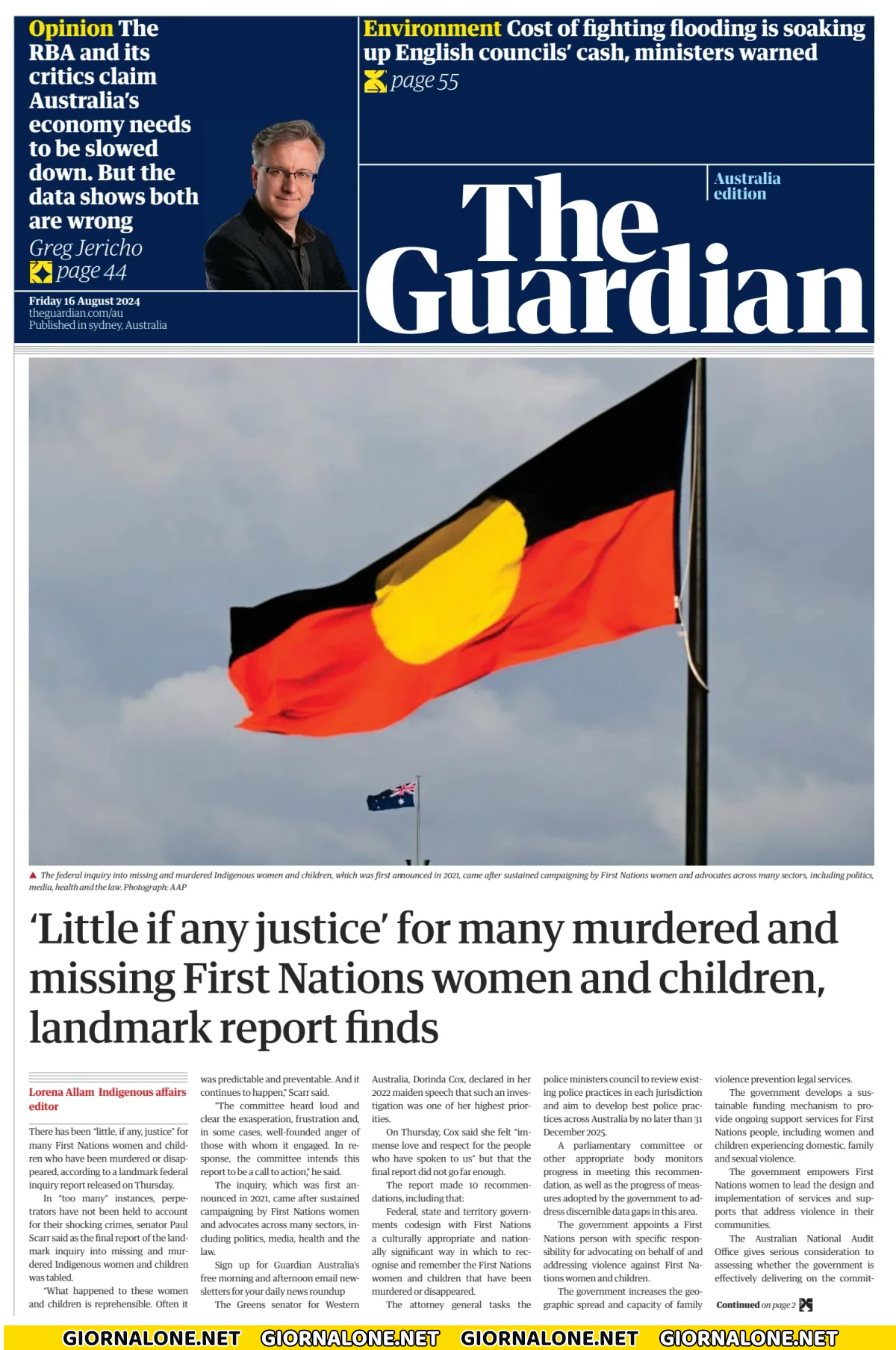 Prima pagina di The Guardian Australia