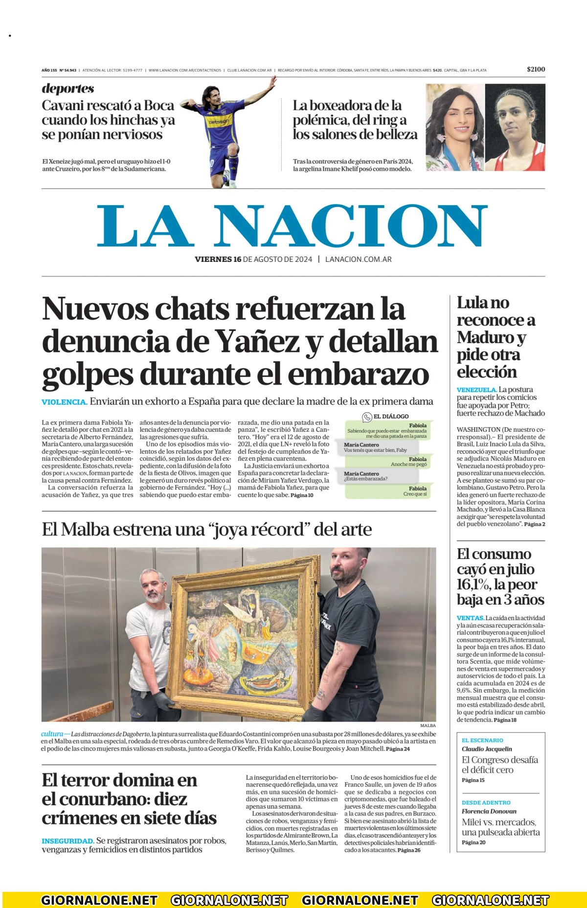 Prima pagina di La Nacion