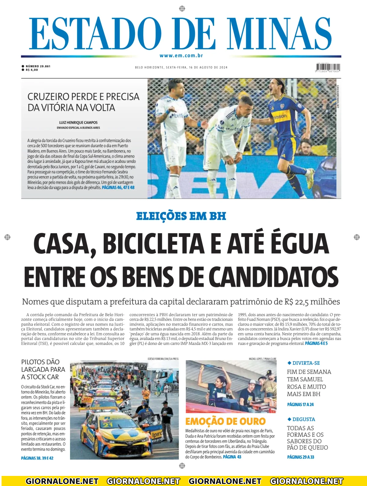 Prima pagina di Estado de Minas