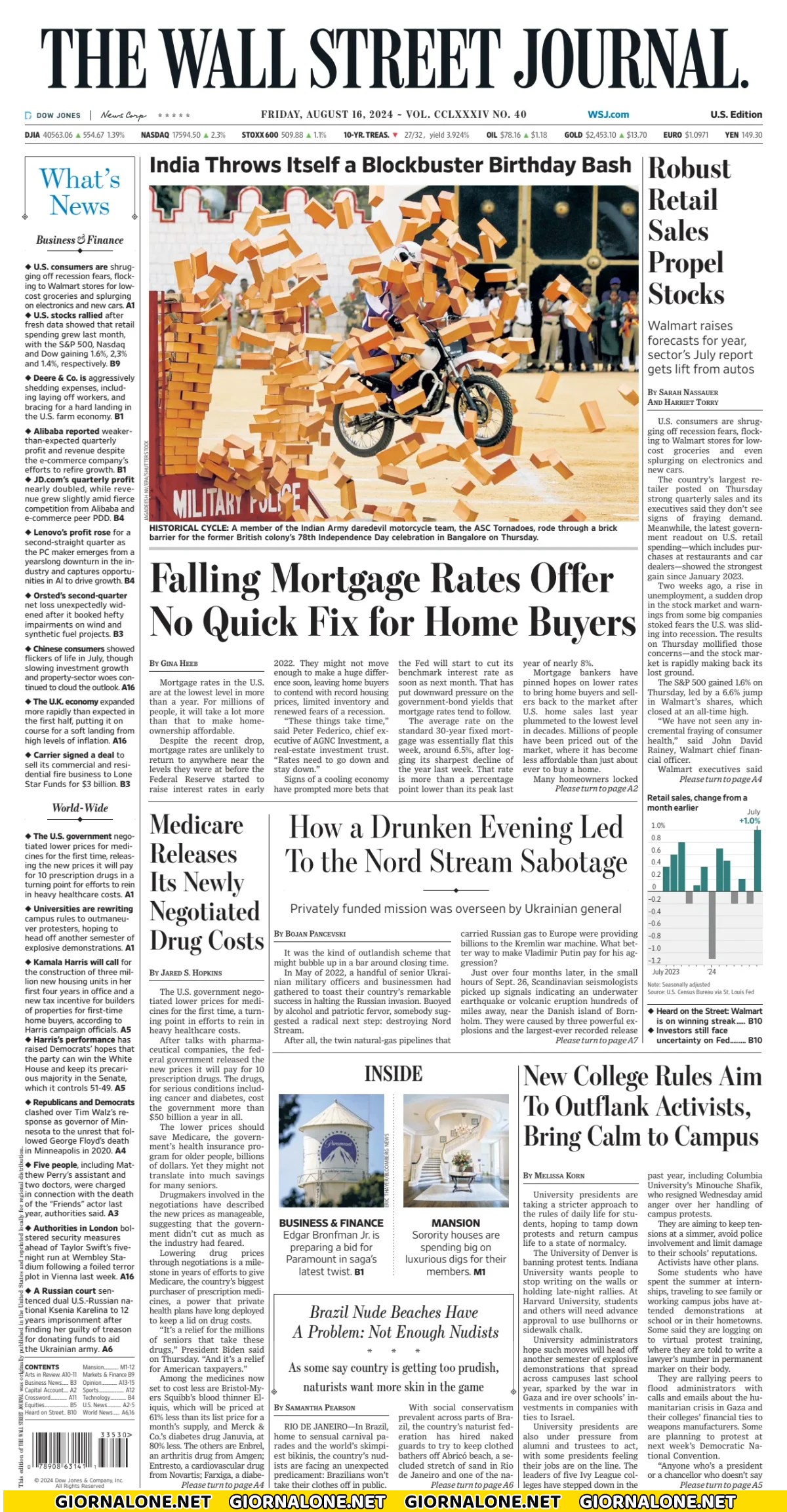 Prima pagina di The Wall Street Journal