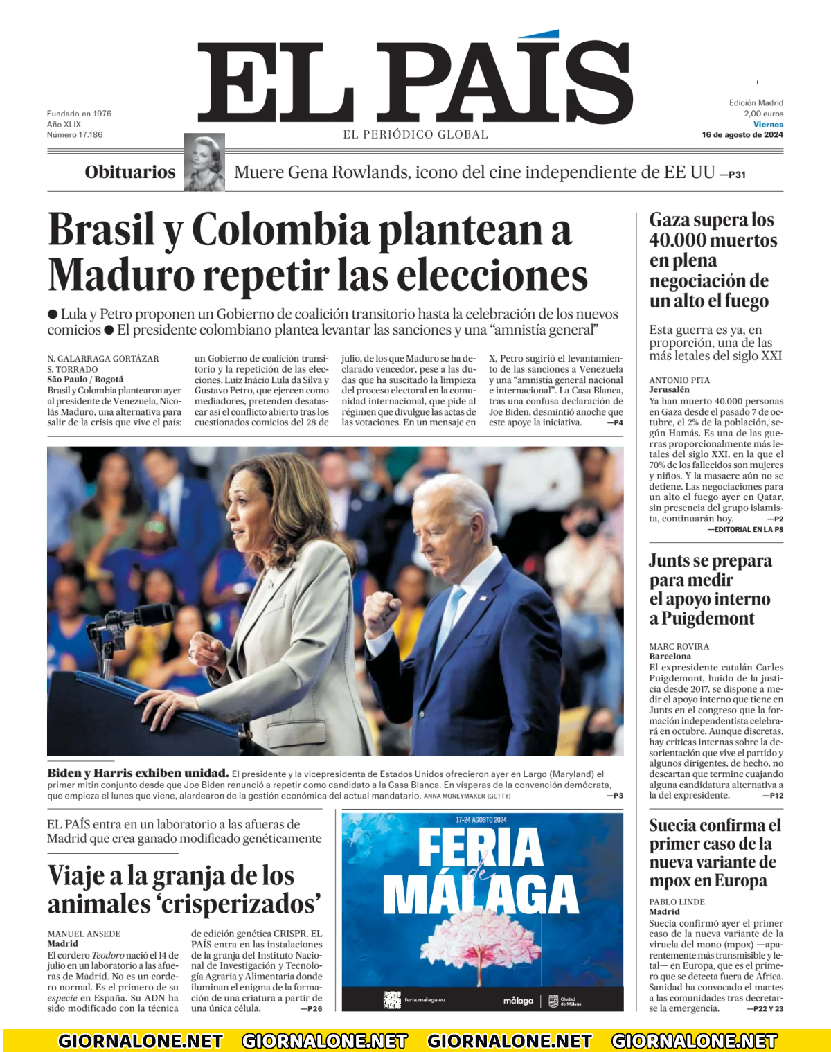 Prima pagina di El País