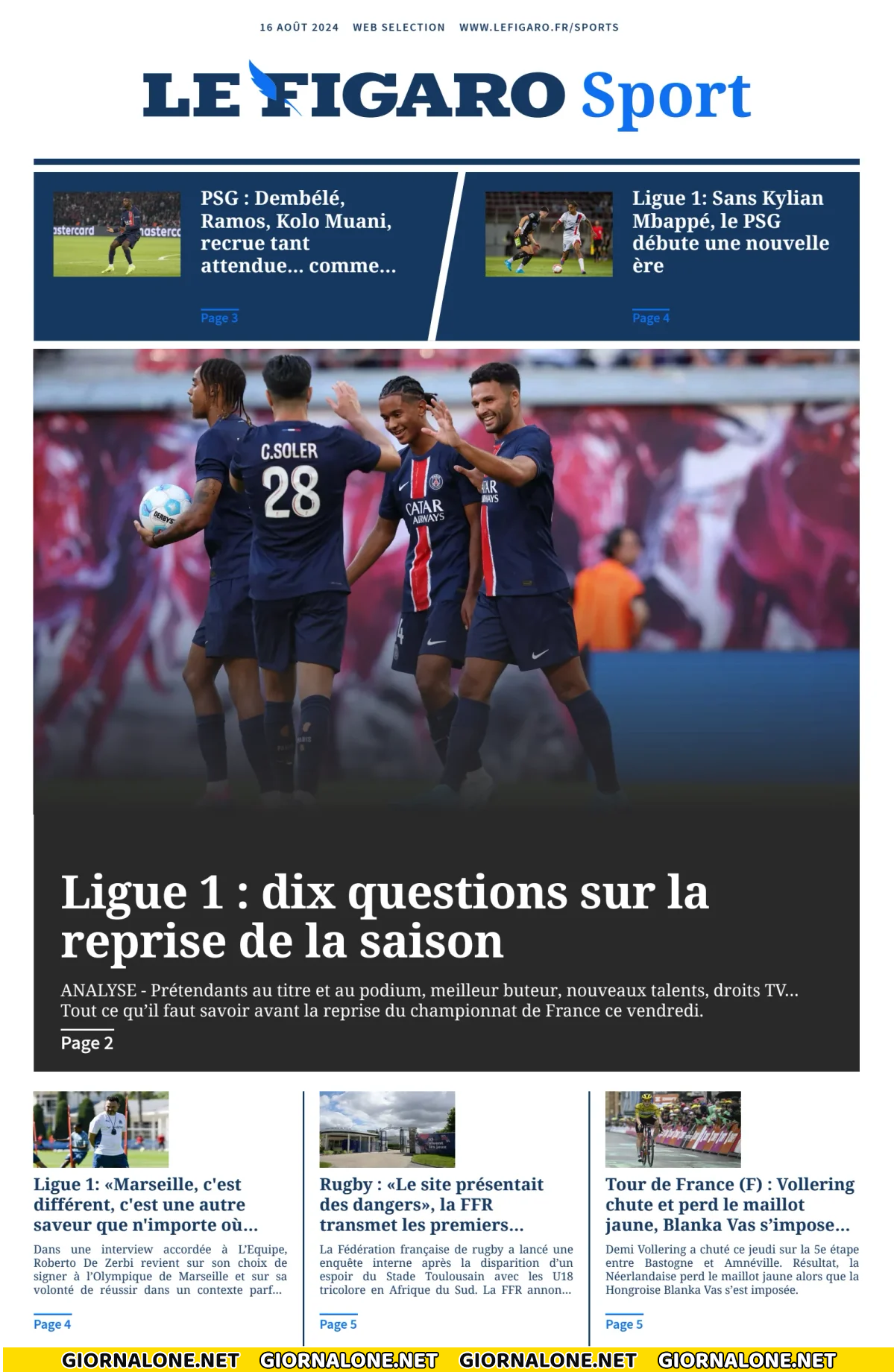 Prima pagina di Le Figaro Sport