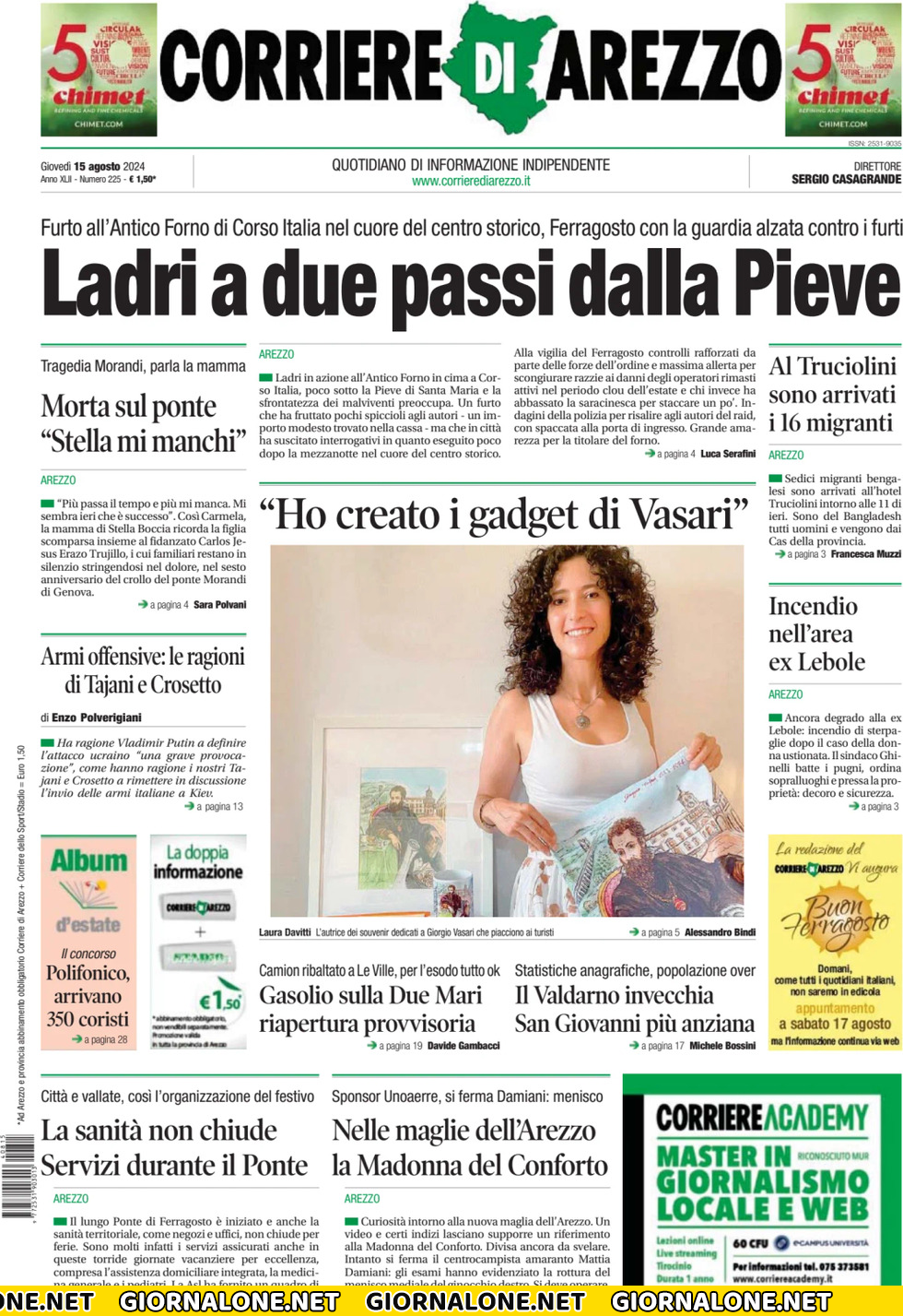 Prima pagina di Corriere di Arezzo