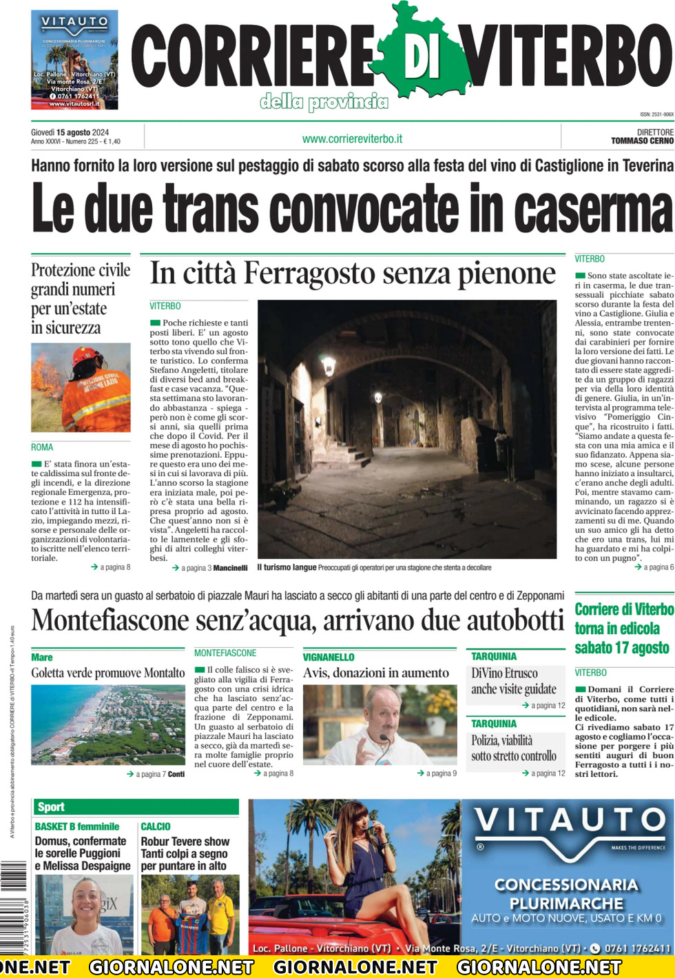 Prima pagina di Corriere di Viterbo