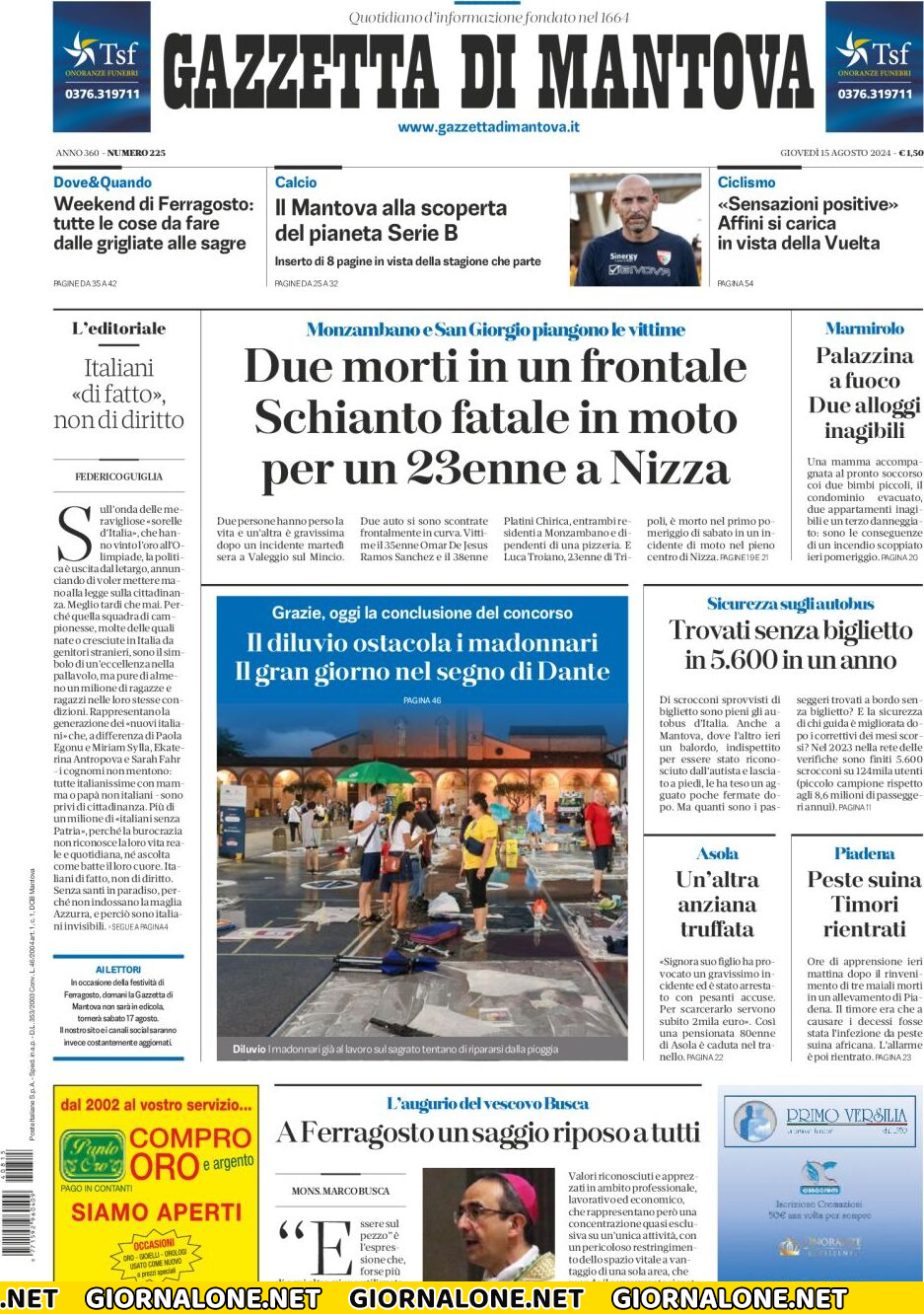 Prima pagina di Gazzetta di Mantova